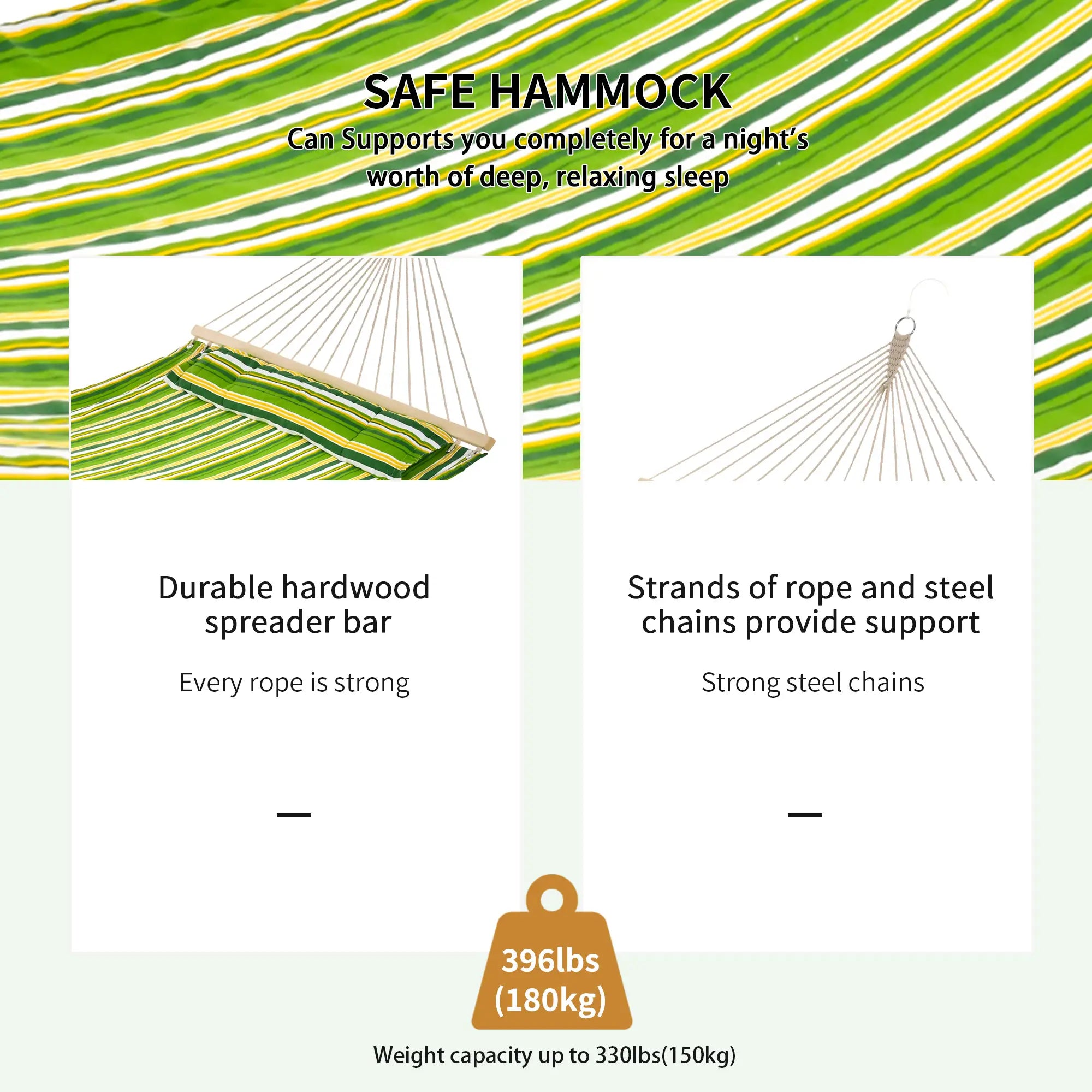 Patio Hammock With Pillow, Striped Camping Lounger, Green Camping Hammocks at Gallery Canada
