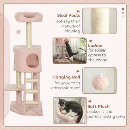 47" Tall Cat Tree Tower, Condo, Ladder, Scratching Posts, Pink Cat Trees at Gallery Canada