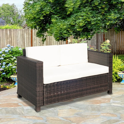 2 Seat Patio Loveseat, Wicker Sofa Chair, Outdoor Rattan Furniture, Cream White Patio Furniture Sets at Gallery Canada