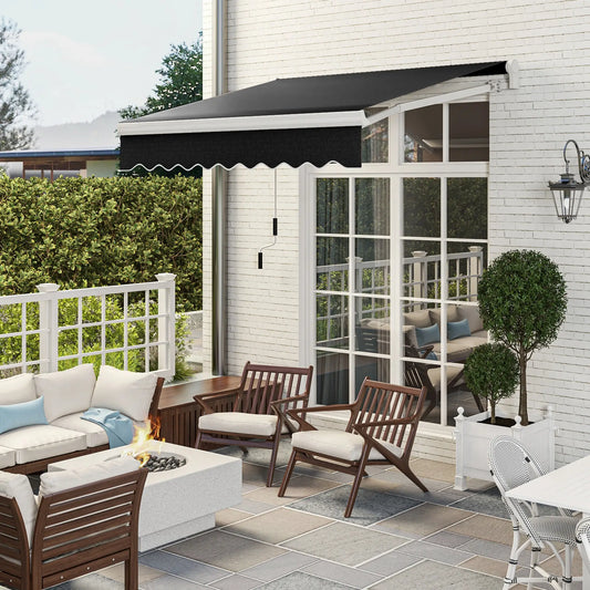 8'x7' Manual Retractable Patio Awning, Sun Shade, Black Door Awnings White Frame, Black Fabric at Gallery Canada