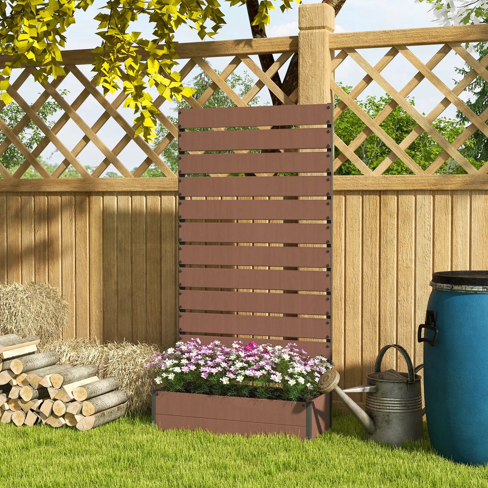 Trellis Planter Box, Raised Garden Bed With Trellis, Light Brown Wooden Planter Boxes at Gallery Canada