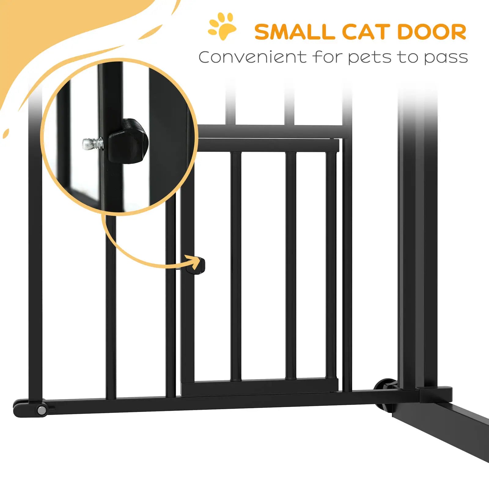 Auto-Close Pet Gate with Cat Door, Double Locking, Fits 29