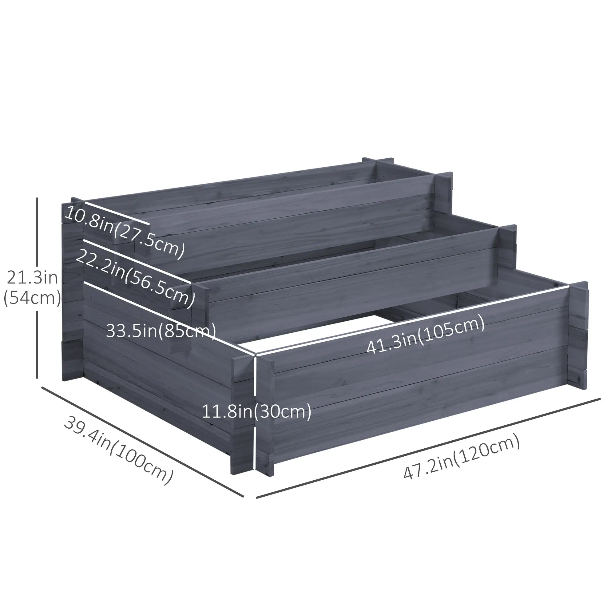 3-Tier Wood Raised Garden Bed, Elevated Planting Box, Gray Wooden Planter Boxes at Gallery Canada