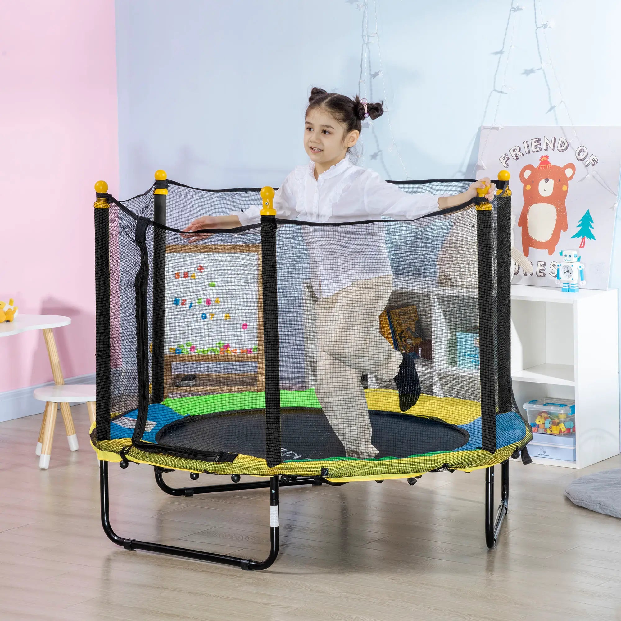 4.6FT Kids Trampoline with Enclosure Net, Indoor Outdoor, Black Trampolines at Gallery Canada