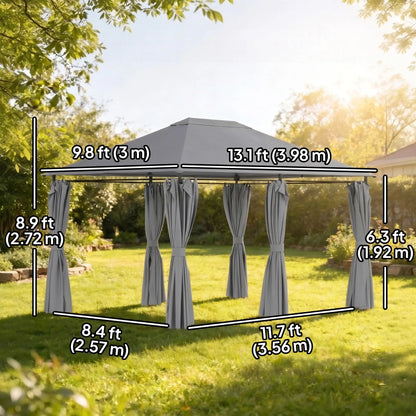 13'x10' Steel Patio Gazebo, Soft Top, 6 Removable Curtains, Grey Gazebos at Gallery Canada