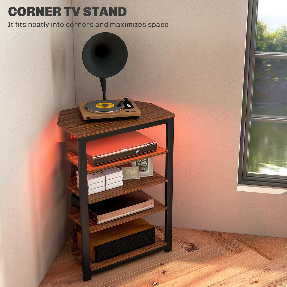 TV Stand for 29" TVs, 4-Tier Storage Shelves, LED Lights TV Stands at Gallery Canada