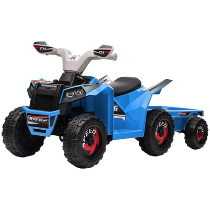 6V Kids ATV Quad, Battery Powered Electric Vehicle with Back Trailer, Wear-Resistant Wheels, Blue Electric Toy Cars Blue, Grey, Black at Gallery Canada