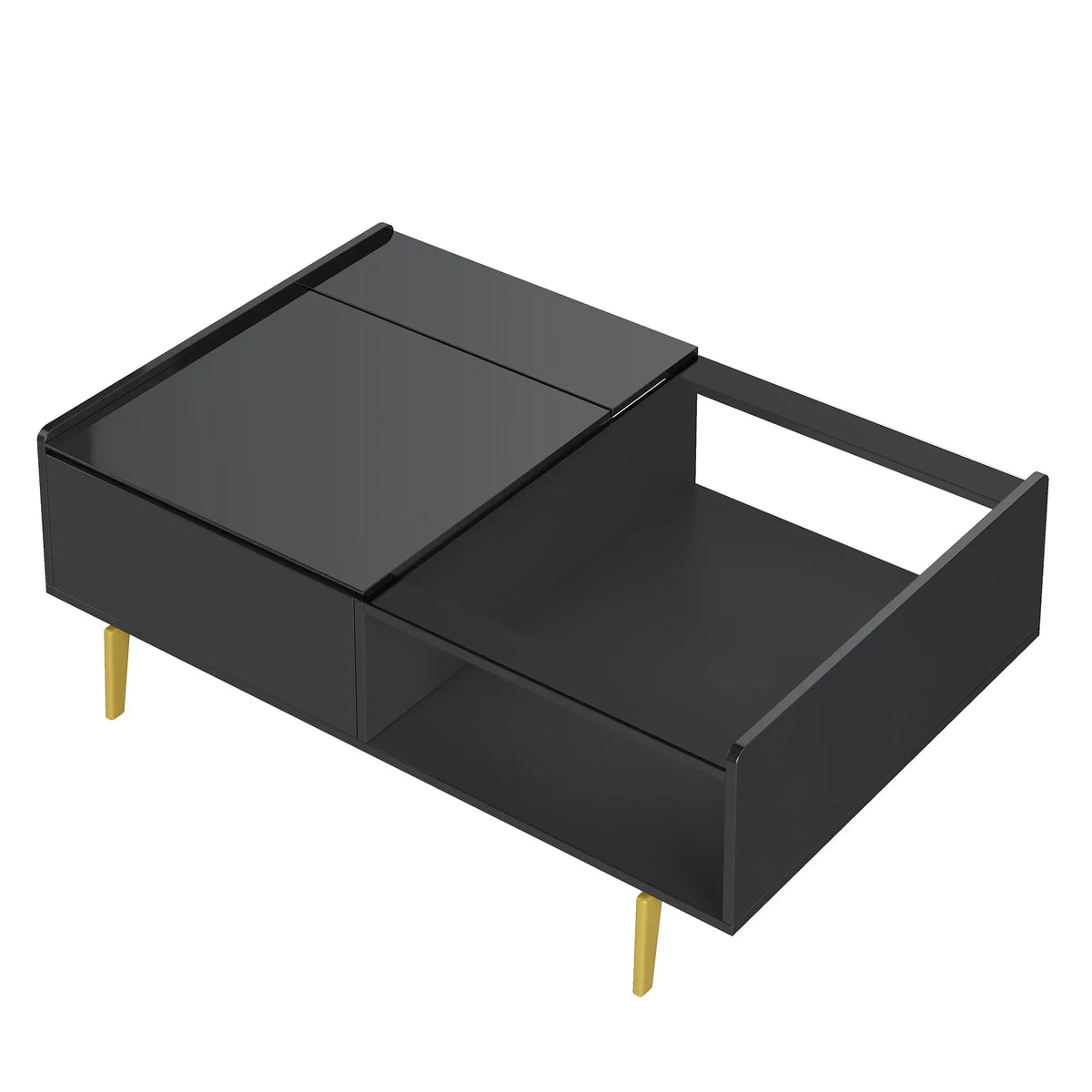 LED Coffee Table, Glass Top, Adjustable Height, Storage, 43.5" L x 21.5" W x 15.5" H, Black Coffee Tables at Gallery Canada