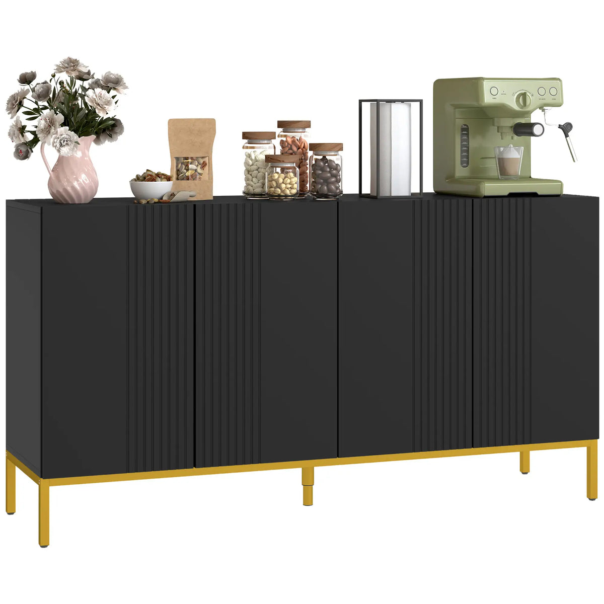 Sideboard Storage Cabinet, Adjustable Shelves, Soft Close Doors, Black Kitchen Pantry Cabinets at Gallery Canada