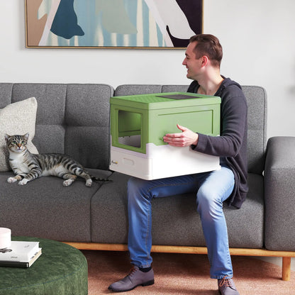 Top Entry Enclosed Kitty Litter Box, Scoop, Tray, Large, Foldable, Dark Green Cat Litter Box Enclosures at Gallery Canada