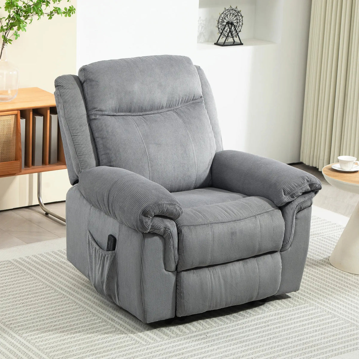 Manual Recliner Chair, Vibration Massage, Side Pockets, Corduroy, Grey Sofas & Reclining Chairs at Gallery Canada