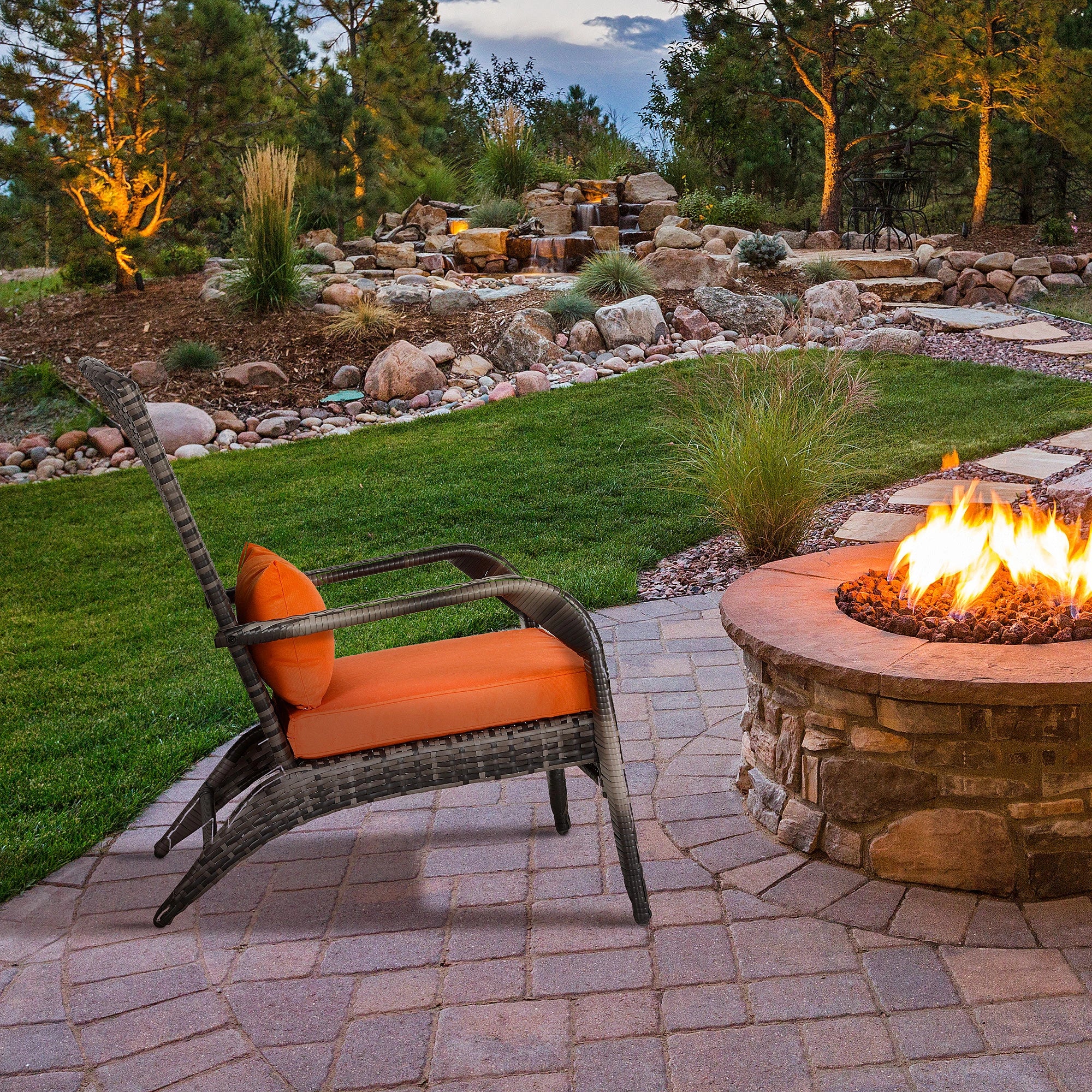 Patio Wicker Adirondack Chair, Outdoor PE Rattan, Orange Patio Chairs at Gallery Canada