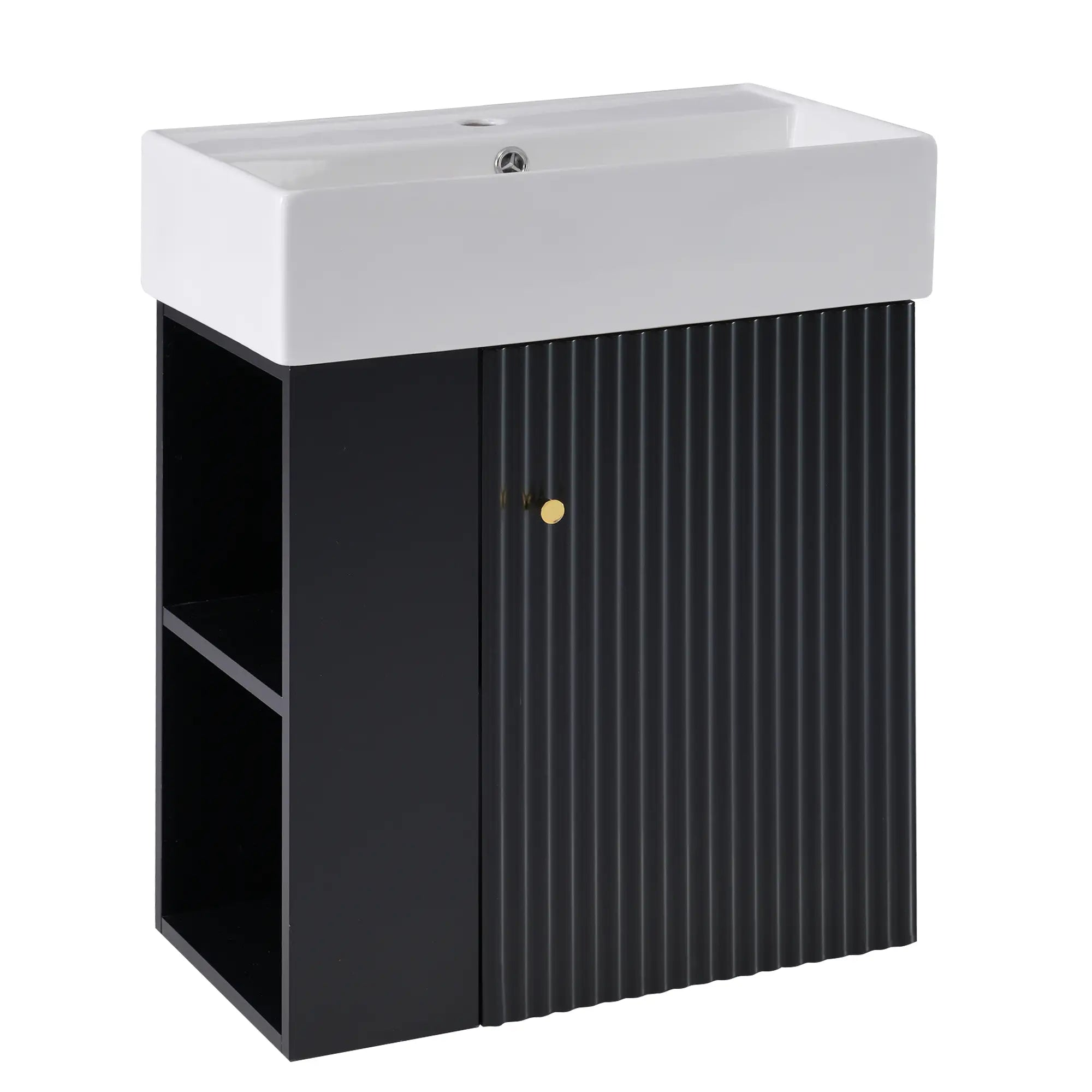 Floating Bathroom Vanity, Ceramic Basin, Side Storage, 21.5