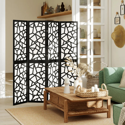 4 Panel Room Divider, 5.6 FT, Geometric Pattern Privacy Screen, Black Room Dividers at Gallery Canada