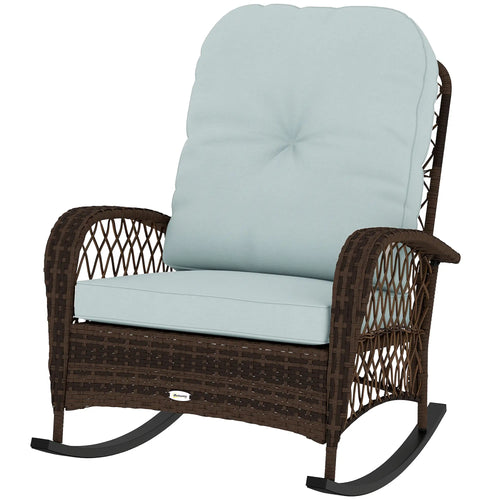 Wicker Rattan Rocking Chair, With Thick Cushions, Light Green