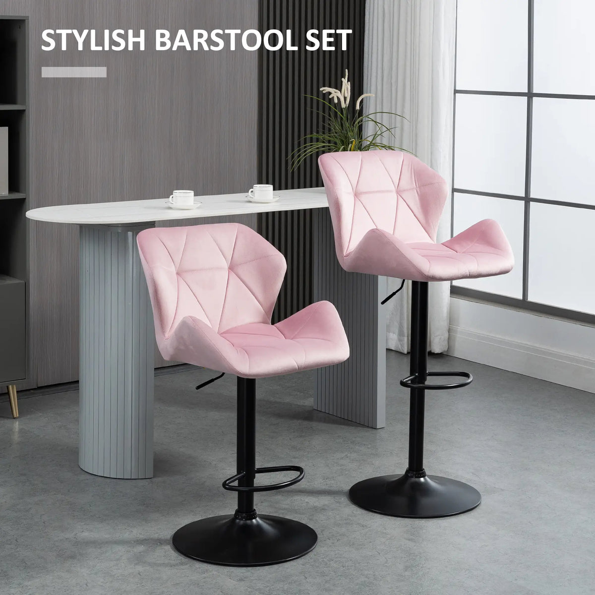 Velvet Bar Stool Set of 2, Adjustable Height, Pink Bar Stools at Gallery Canada