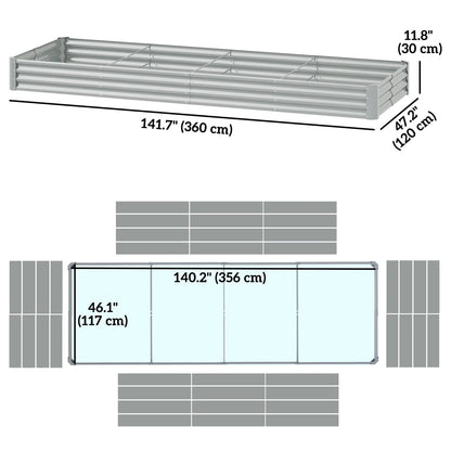 12 x 4 x 1ft Galvanized Raised Garden Bed, Outdoor Planter Box, Silver Raised Garden Beds at Gallery Canada