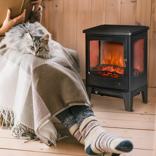 Electric Fireplace Heater, Freestanding, Adjustable Flame, Temperature, 750W/1500W, Black