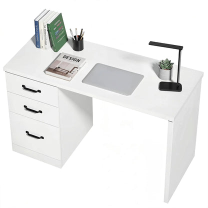 Computer Desk With 3 Drawers, 47", Adjustable Hanging Rails, White Writing Desks White at Gallery Canada