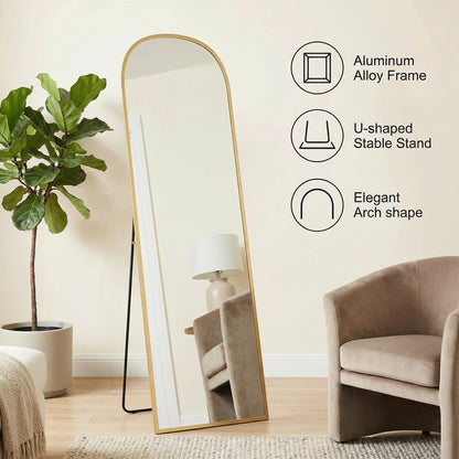 Arched Standing Mirror, 64" x 20", Full Length, Wall Mountable, Gold Full Length Mirrors at Gallery Canada