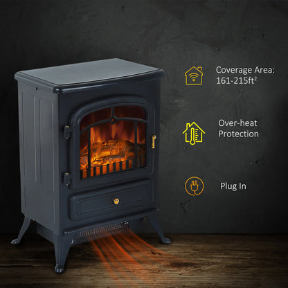 16" Freestanding Electric Fireplace Heater, Wood Flame, 750/1500W, Black Electric Fireplaces at Gallery Canada