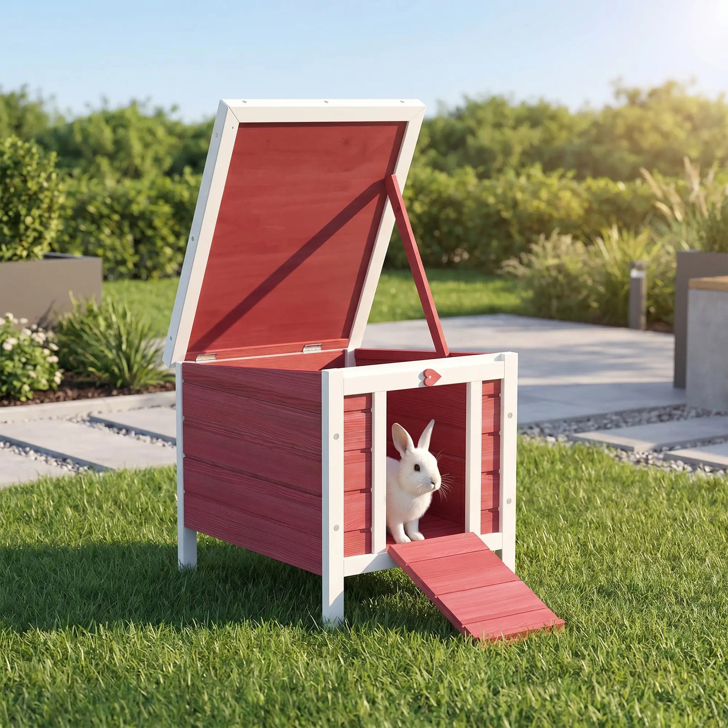 Wooden Rabbit Hutch, Bunny Cage, Outdoor Cat House, 20"x16.5"x17", Red Rabbit Hutch at Gallery Canada