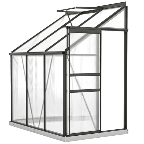 Aluminum Lean-To Greenhouse, Polycarbonate Walk-In, 6' x 4', Dark Grey
