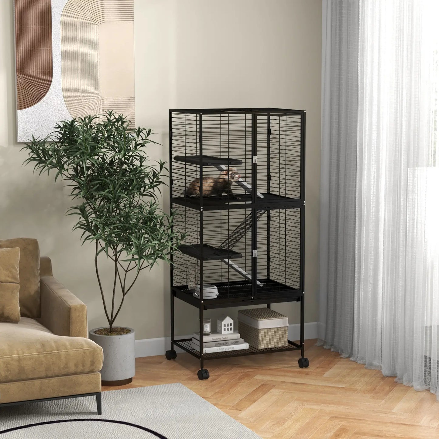 Small Animal Cage 53.5"H, Removable Tray, Storage Shelf, Black Houses & Habitats at Gallery Canada