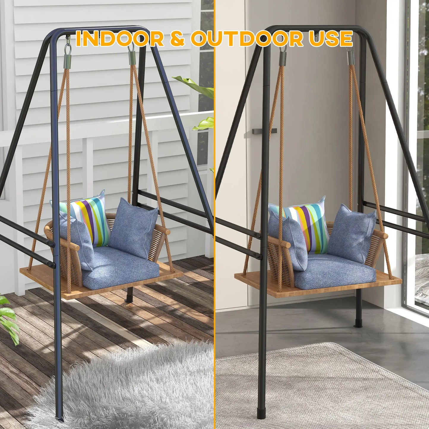 Heavy Duty Metal Hammock Chair Stand, 48.8" x 56.3" x 70.9", Black Hammock Stands at Gallery Canada