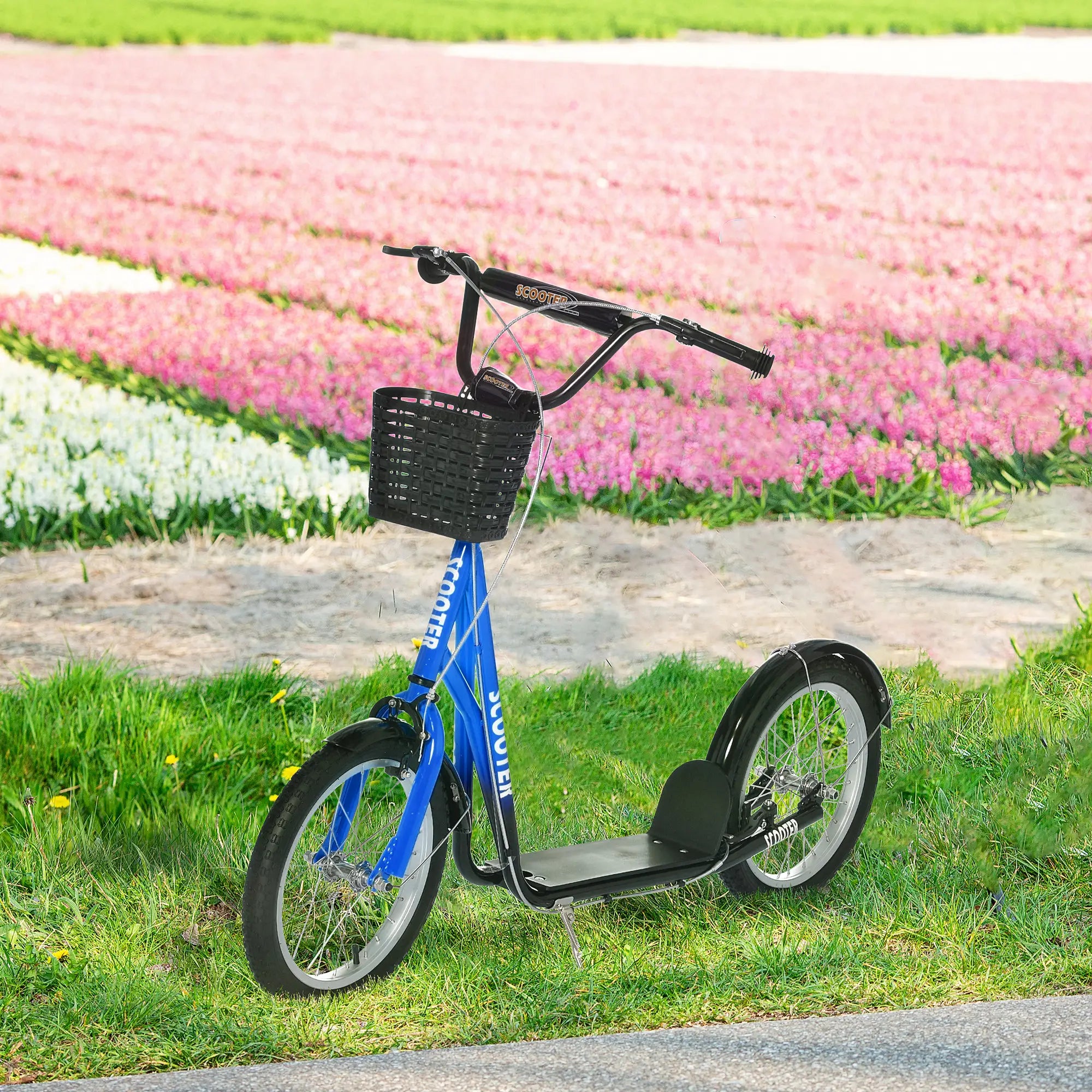 Kids Kick Scooter, Adjustable Handlebar, 2 Brakes, Basket, Cupholder, 16