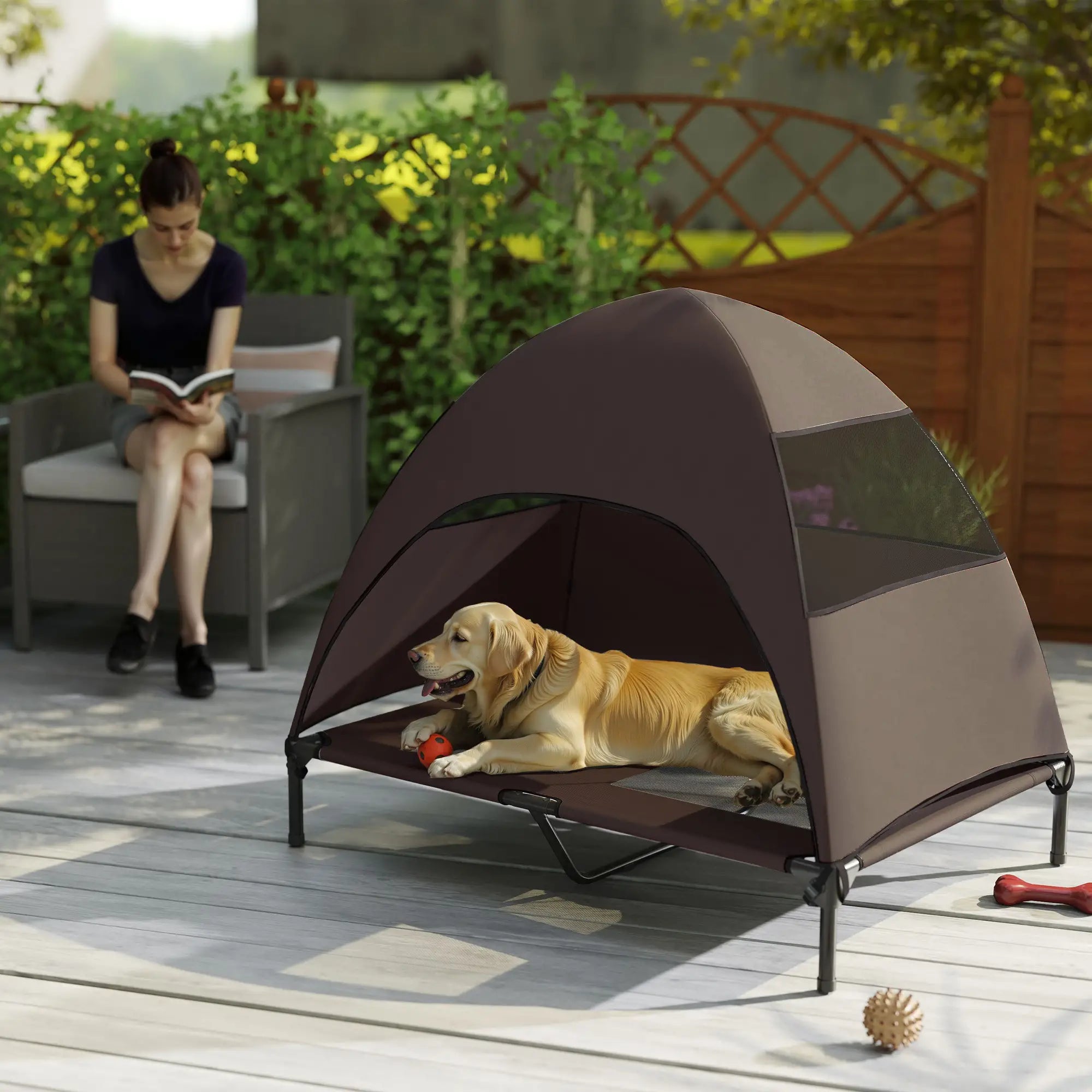 Elevated Dog Bed With Canopy, Washable Mesh Steel Frame, 41.7