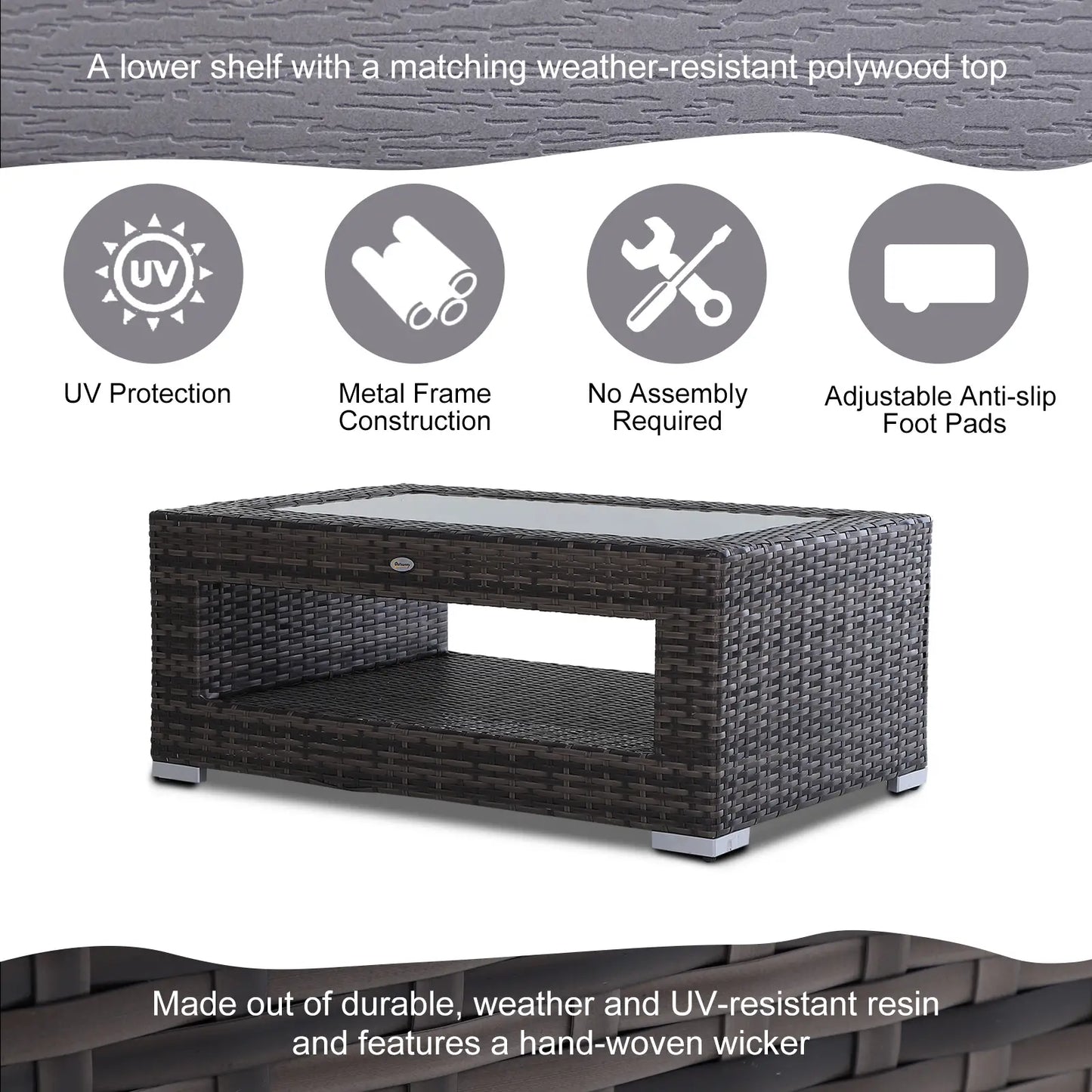 2-Tier Rattan Patio Coffee Table, PE Wicker, Tempered Glass Top, Storage Coffee Tables at Gallery Canada