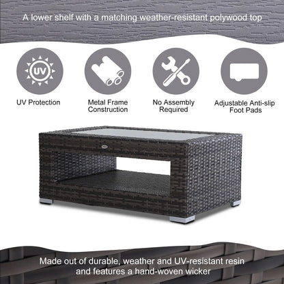 2-Tier Rattan Patio Coffee Table, PE Wicker, Tempered Glass Top, Storage Coffee Tables at Gallery Canada