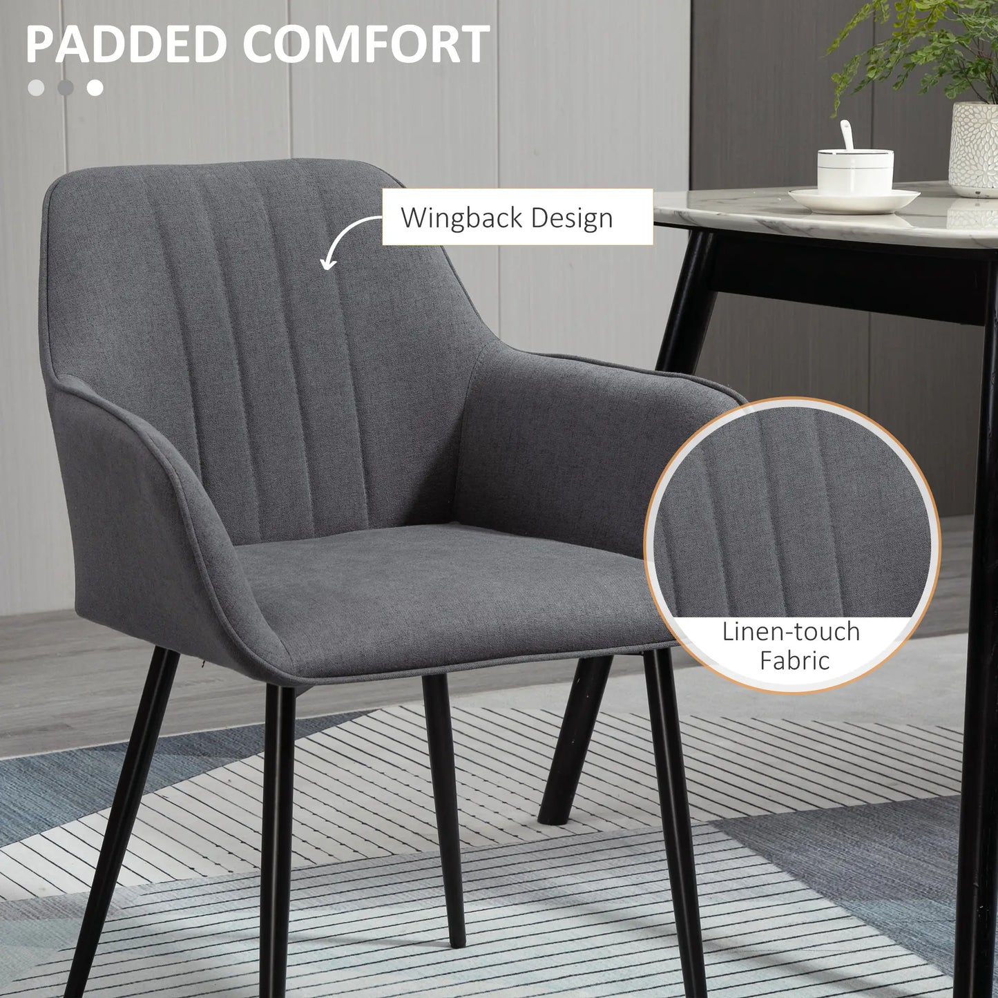 Dining Chairs Set of 2, Linen Upholstery, Metal Legs, Dark Grey Bar Stools at Gallery Canada