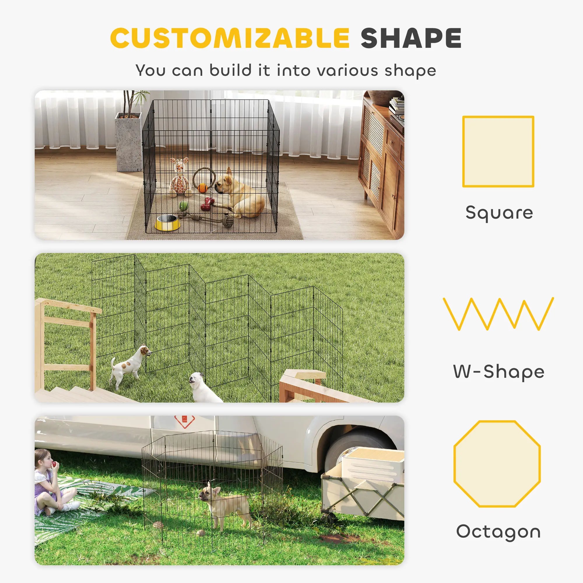 Foldable Metal Dog Playpen, Expandable Pet Fence, 20