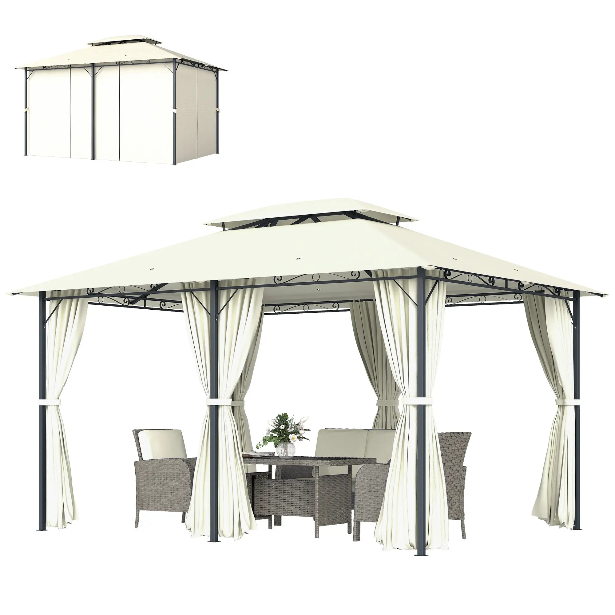 13' x 10' Soft-top Gazebo Patio Steel Canopy Portable Party Event with Double Canopy Roof, Curtains, Cream White Gazebos at Gallery Canada