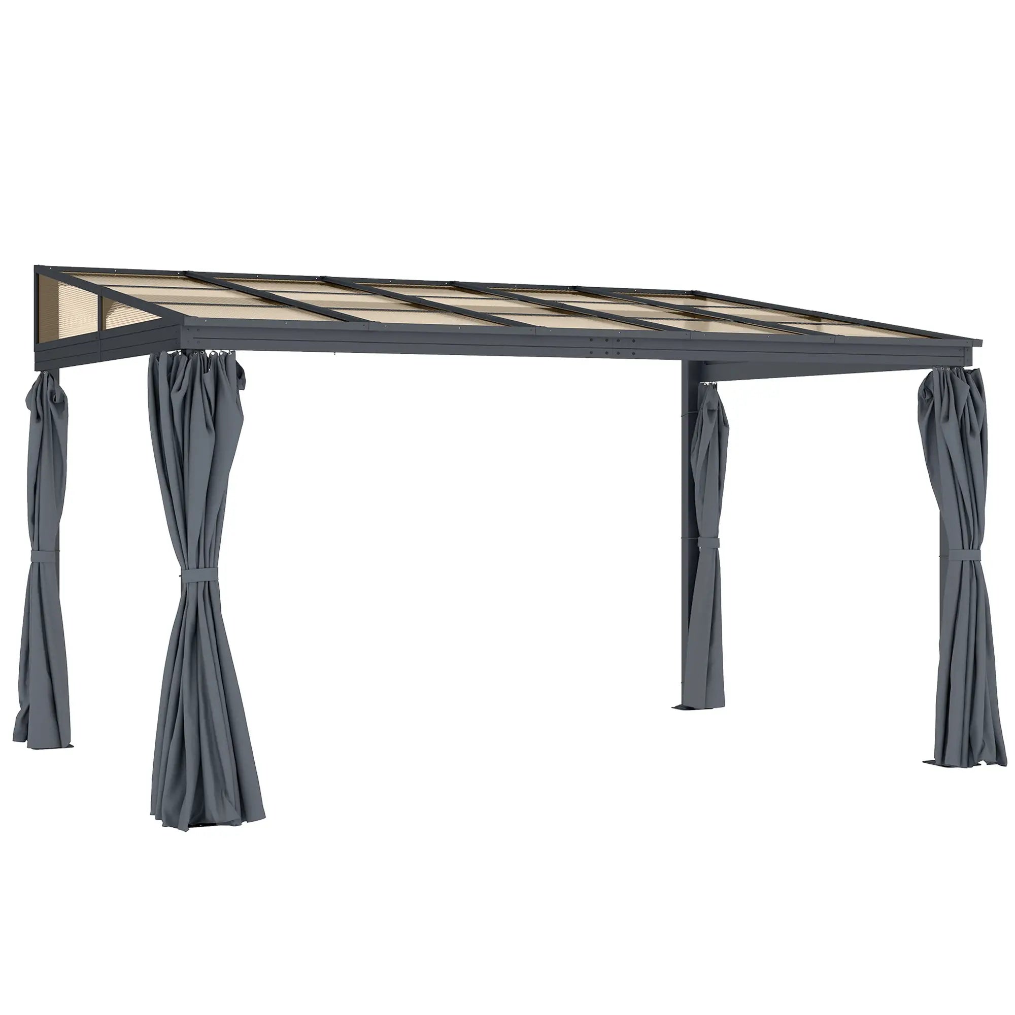 10' x 13' Hardtop Pergola, PC Roof Gazebo, Sun Shelter with Curtains Pergolas Grey at Gallery Canada