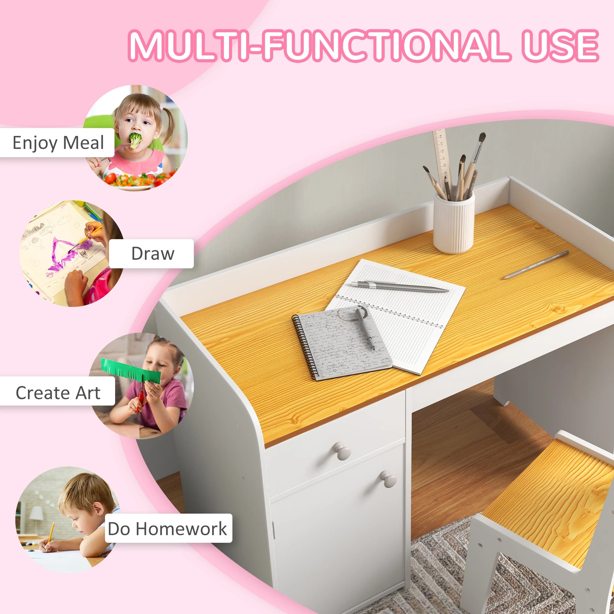 Kids Desk and Chair Set, Study Table with Storage Drawer, White Kids Desk Sets at Gallery Canada