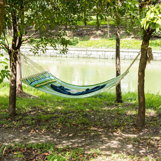 "83" Patio Double Hammock Bed, With Pillow, White Stripe Camping Hammocks Green, Blue with White, Yellow stripe at Gallery Canada