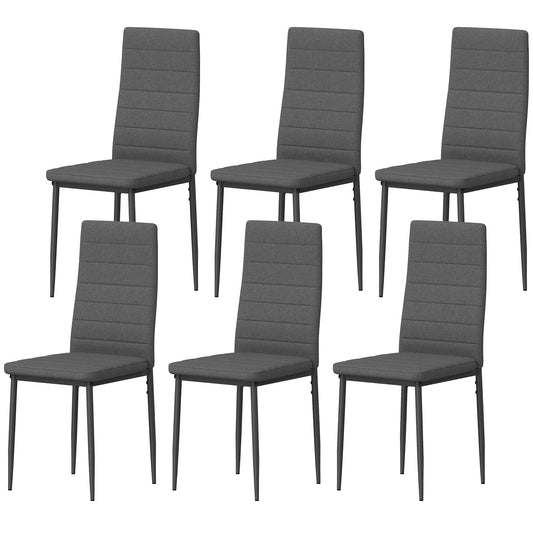 Modern Dining Chairs, Set of 6, High Back Linen Fabric, Grey Dining Chairs Linen Fabric Grey at Gallery Canada