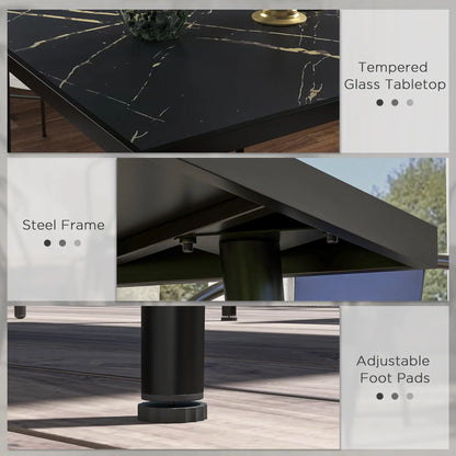 Square Patio Dining Table for 4, Marble Effect Glass Top, Steel Frame, Black Patio Dinning Tables at Gallery Canada