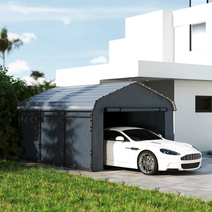 10' x 15' Metal Carport, Heavy Duty Garage Shelter, Dark Grey Car Shelters at Gallery Canada