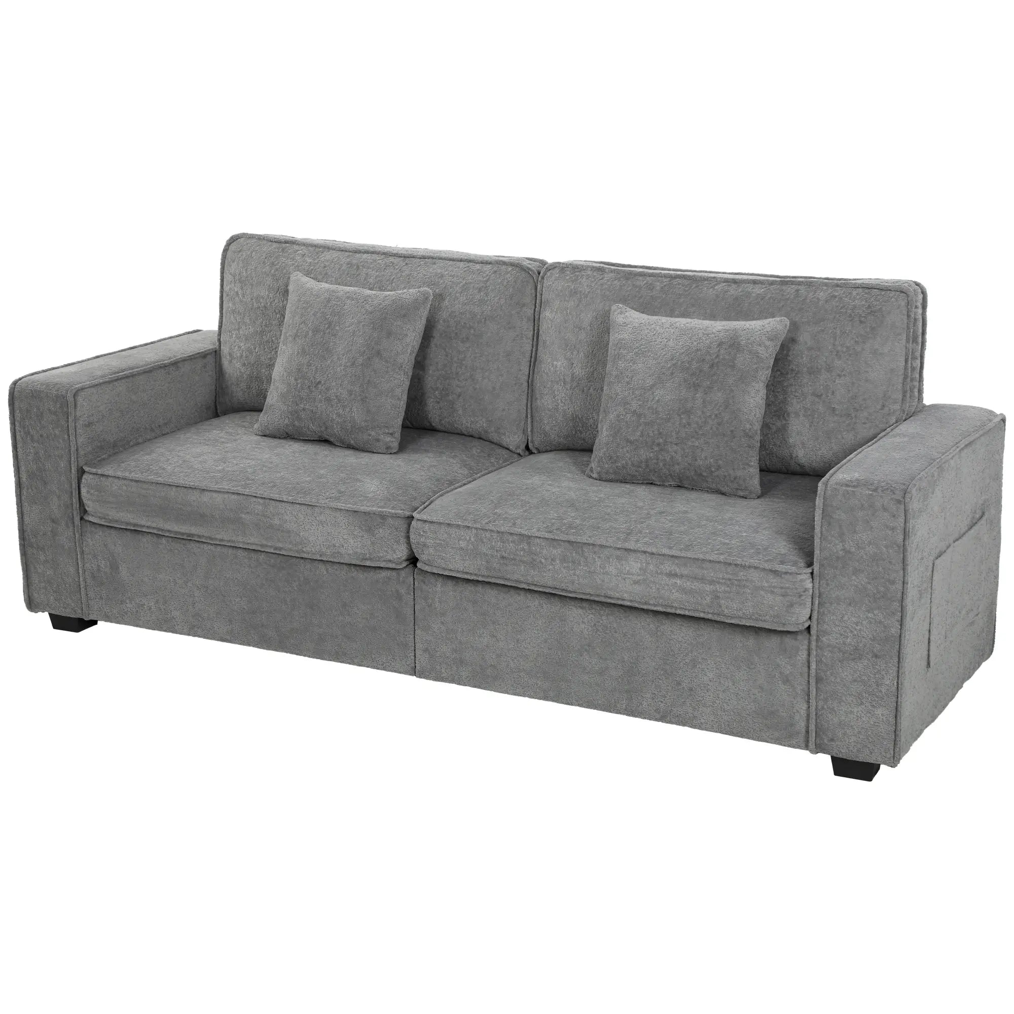 3 Seater Sofa, Thick Cushion, Grey, 2 Pillows, Side Pockets 3-Seater Sofas Grey at Gallery Canada