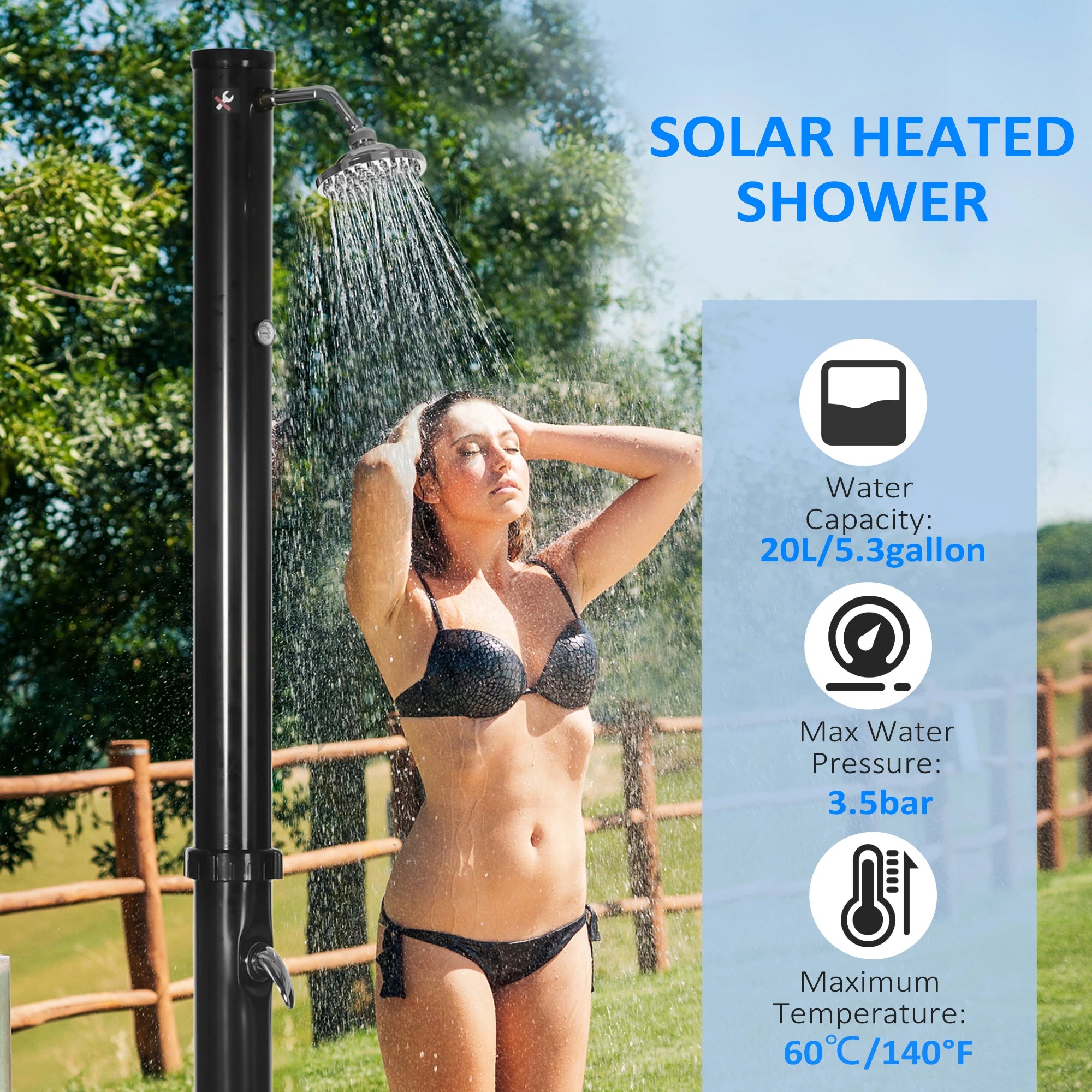 7.3FT 5.3 Gallon Solar Heated Outdoor Shower, Black Outdoor Swimming Pools & Hot Tubs at Gallery Canada