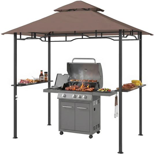 8' x 5' BBQ Grill Gazebo Tent, Double Tiered Canopy, Outdoor Sun Shade BBQ Grill Gazebos Coffee at Gallery Canada