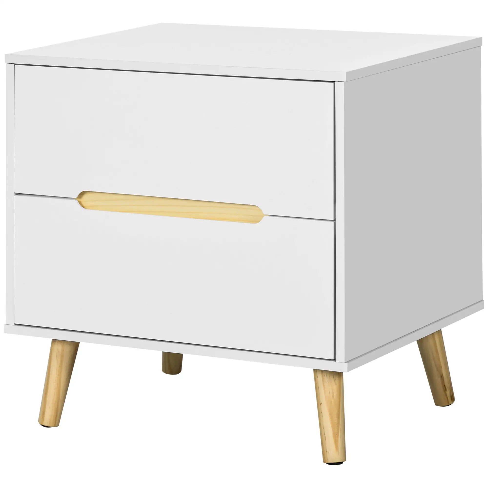 Nightstand, 2 Drawers, Pine Wood Legs, Bedside Table, White Bedside Tables White at Gallery Canada