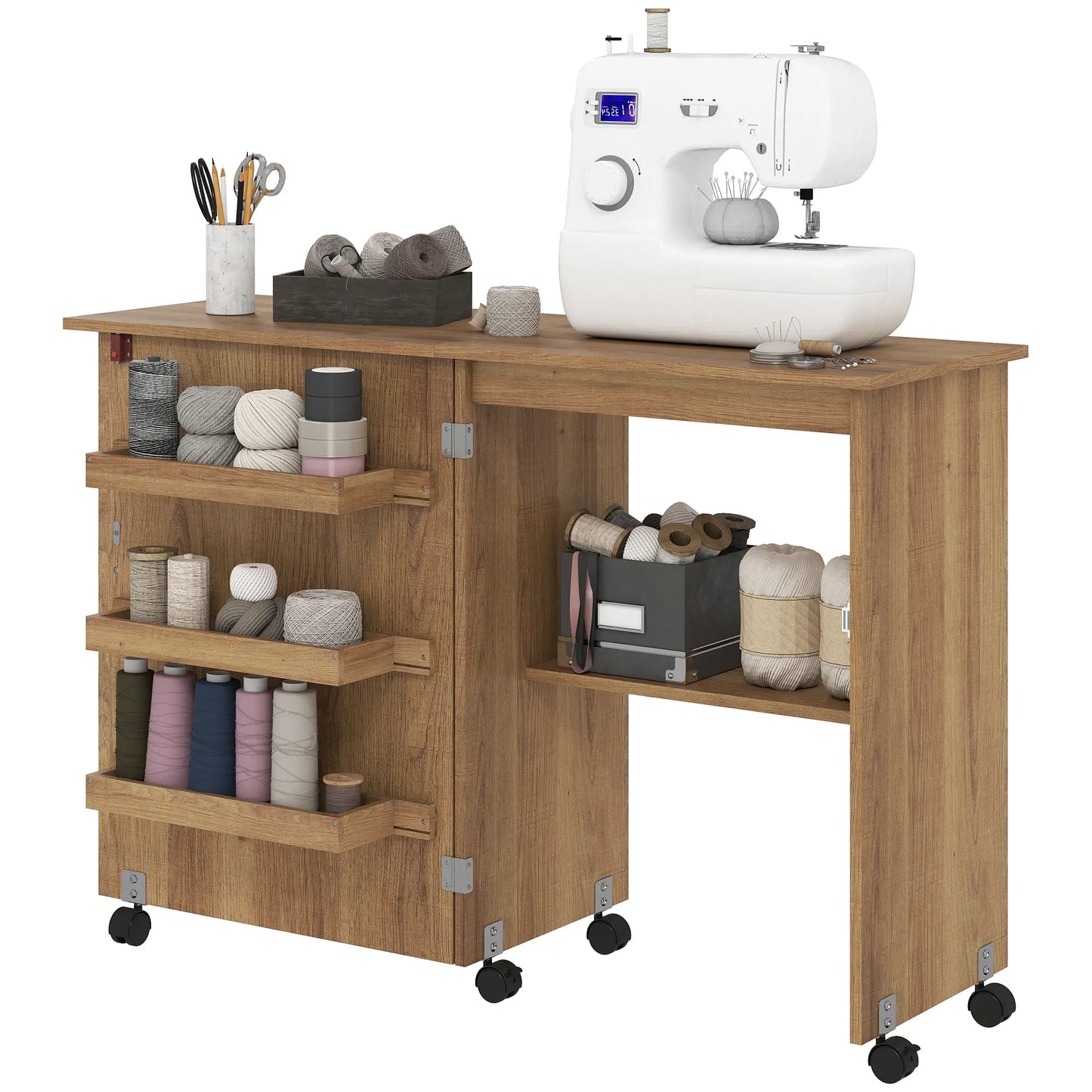 Sewing Machine Cabinet, Folding Table with Storage, Brown Storage Cabinets Brown at Gallery Canada