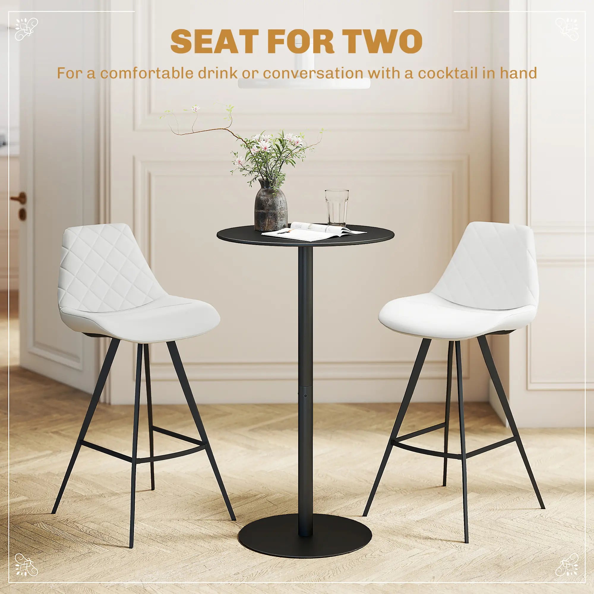 Round Bar Table for 2, Steel Frame, Easy Assembly, Black Bar Tables at Gallery Canada