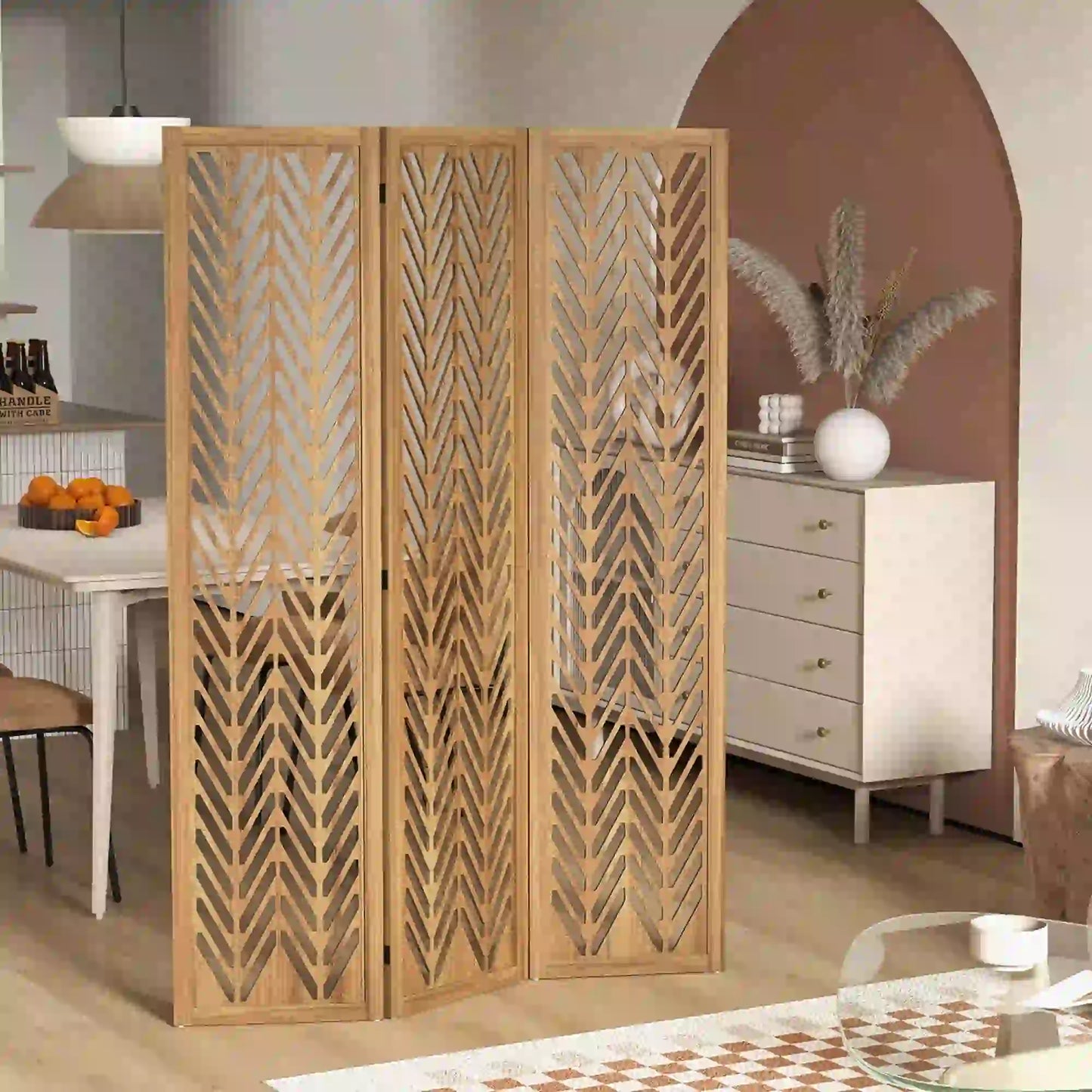 3 Panel Room Divider, 5.6ft Tall, Wood Folding Privacy Screen, Light Brown Room Dividers at Gallery Canada