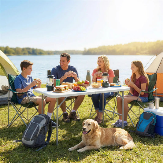 47" x 24" Folding Camping Table, White, Adjustable Height, Indoor Outdoor, White Picnic Tables & Camping Chairs White, Light Grey at Gallery Canada